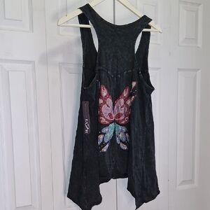 L, V, R. Hand Made In Los Angels. Charcoal Tank with Vibrant Butterfly Motif
